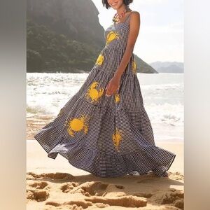 Gingham embroidered Maxi Dress